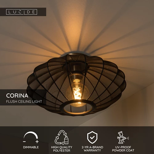 Lucide CORINA - Flush ceiling light - Ø 40 cm - 1xE27 - Black - USP